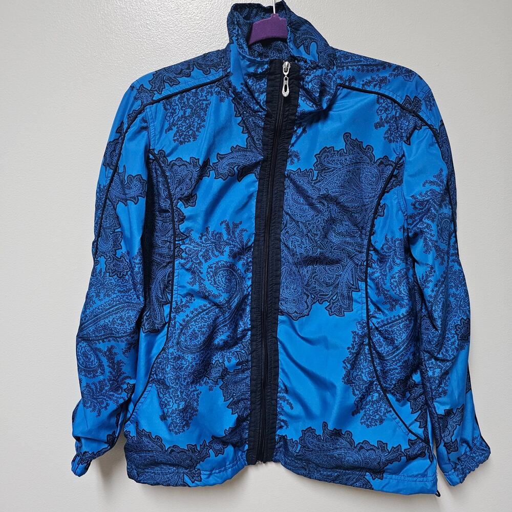Womens Three Hearts Windbreaker Track Jacket Blue Paisley Full Zip Size Medium